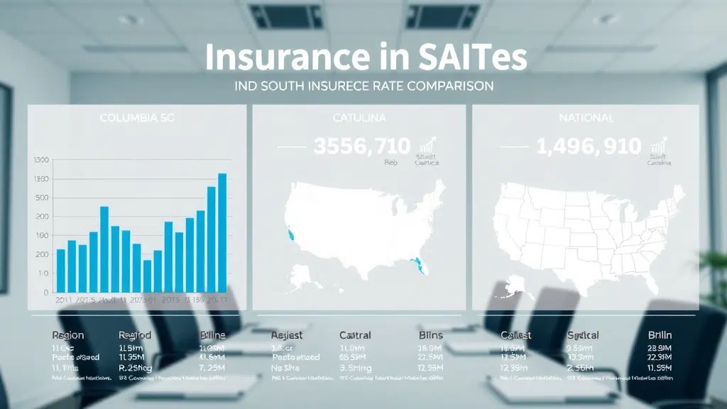 Columbia SC insurance rates comparison infographic, regional auto insurance rate breakdown, white blue infographic