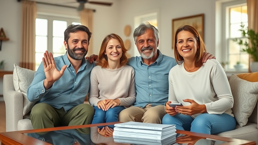South Carolina family relaxed in rented home with visible renters insurance documents enjoying peace of mind