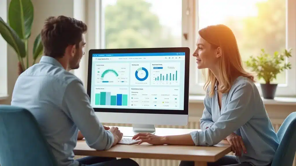 Homeowner couple in Columbia SC reviewing digital home insurance quote comparison dashboard