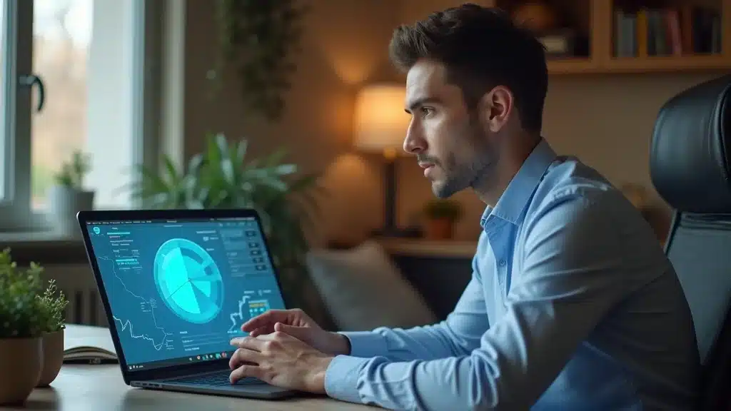 Homeowner in Columbia SC using a laptop to compare home insurance rates online