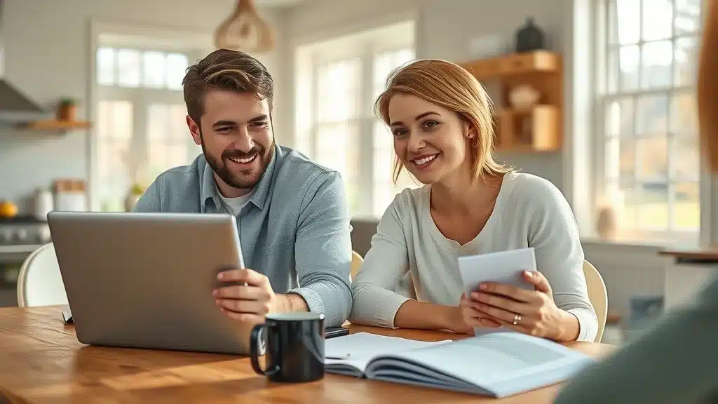 Couple in Columbia SC comparing home and earthquake coverage quotes online with confidence