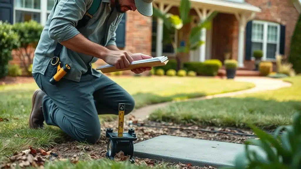 Inspector evaluating Columbia SC home's foundation for earthquake risk with modern tools and clear documentation