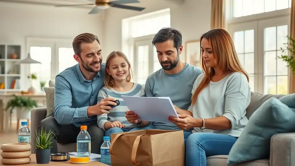 Safe Lexington, SC family checking earthquake emergency kit, indicating preparedness for earthquake coverage benefits