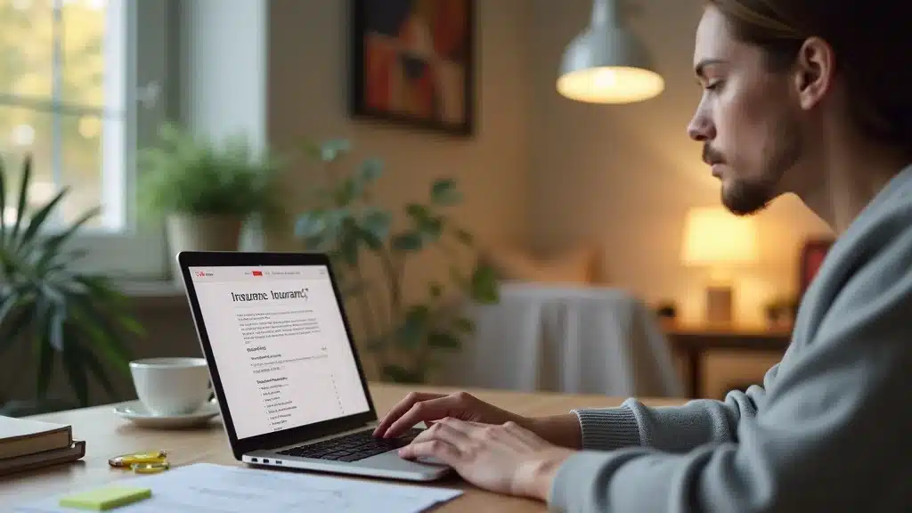 Home insurance reviews comparison by a Columbia SC homeowner at laptop