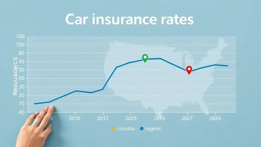 Chart showing Columbia SC car insurance rates versus South Carolina and national averages in 2026