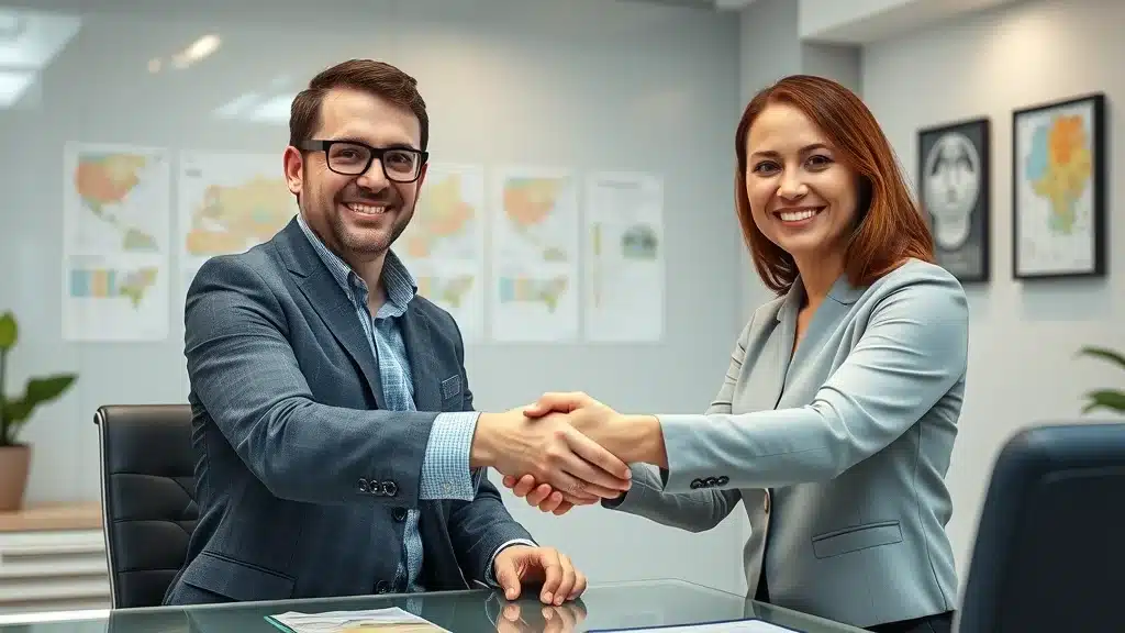Insurance agent and Columbia customer shaking hands after discussing car insurance rates in 2026