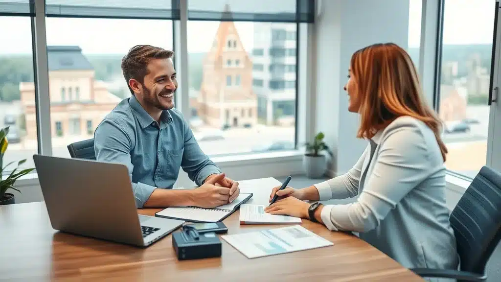 Professional insurance agent in Lexington, SC consulting with homeowner about earthquake insurance policy and deductibles
