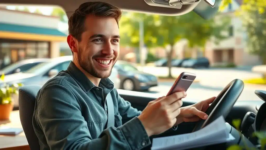Lexington SC driver comparing auto insurance quotes at a sunny café, showcasing proactive ways to lower car insurance rates in the area