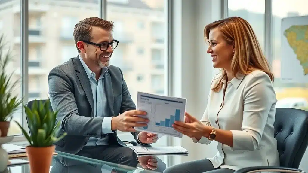 Insurance agent assisting a South Carolina driver with policy documents, discussing minimum car insurance requirements