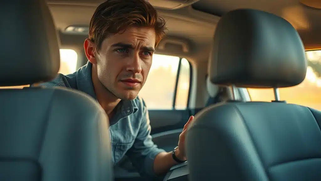 Frustrated Columbia driver searching under seats for missing personal property not covered by full coverage car insurance