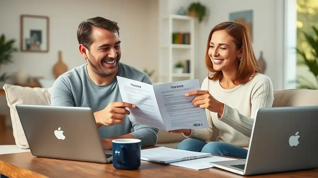 Columbia couple reviewing insurance policy documents at home, demonstrating the savings from bundling policies with local insurance providers.