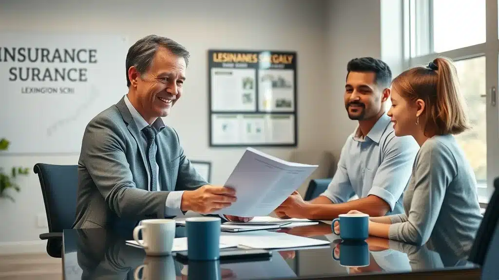Insurance agent discussing car insurance options in Lexington SC with family adding a teen driver