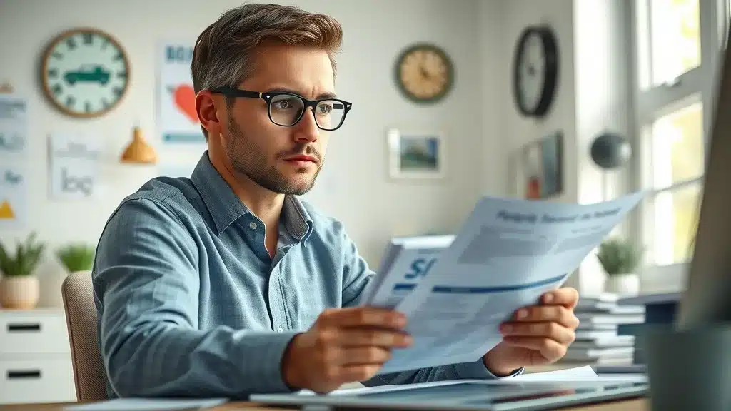 car insurance policy review in Columbia SC - person reviewing paperwork in a home office