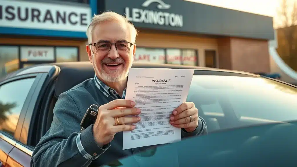 Confident driver with new car insurance policy in Lexington, South Carolina securing required coverage