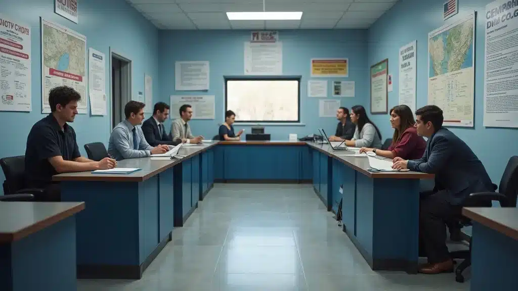 insurance in south carolina - DMV staff assisting Lexington residents at a modern South Carolina DMV office, photorealistic