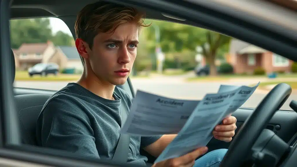 Concerned driver in Lexington South Carolina reviewing accident paperwork for high-risk car insurance options in Lexington South Carolina