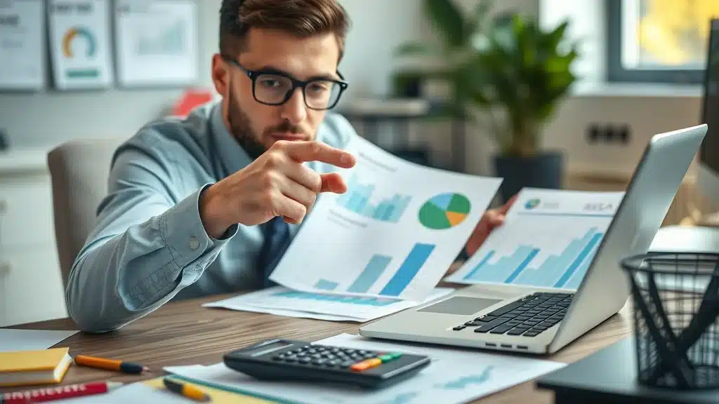 Insurance agent calculating high-risk car insurance rates in Lexington South Carolina using charts and digital tools