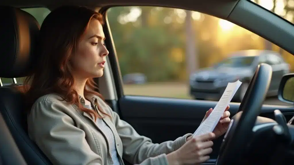 Stressed Lexington SC driver reviewing policy papers before switching insurance companies
