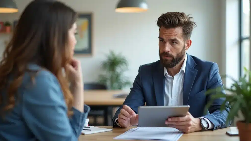 Insurance agent reviewing business coverage options with a Lexington SC business owner